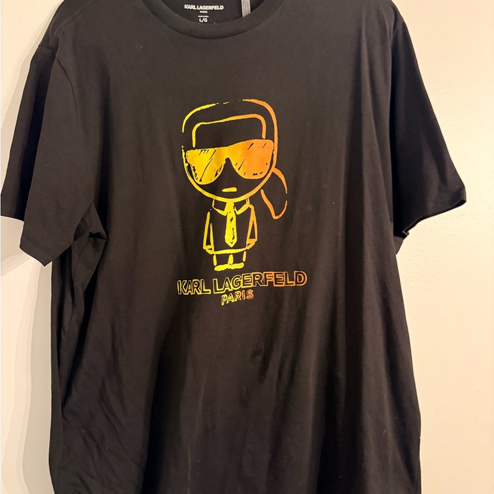 Karl Lagerfeld Black Tee with Yellow-Orange Graphic